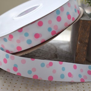 Ruban à pois rose bleu, ruban de révélation de sexe bleu rose, ruban imprimé de douche de bébé gâteau de couches || 3 mètres de ruban - 2" (50mm)