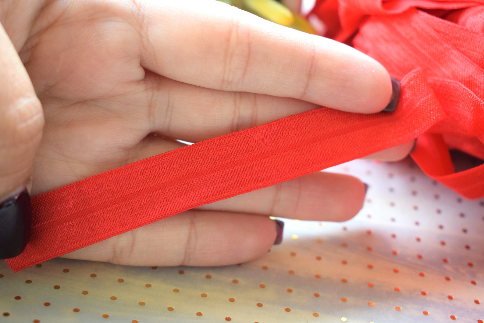 Red Elastic Ribbon Fold Over Elastic FOE Elastic Solid Etsy