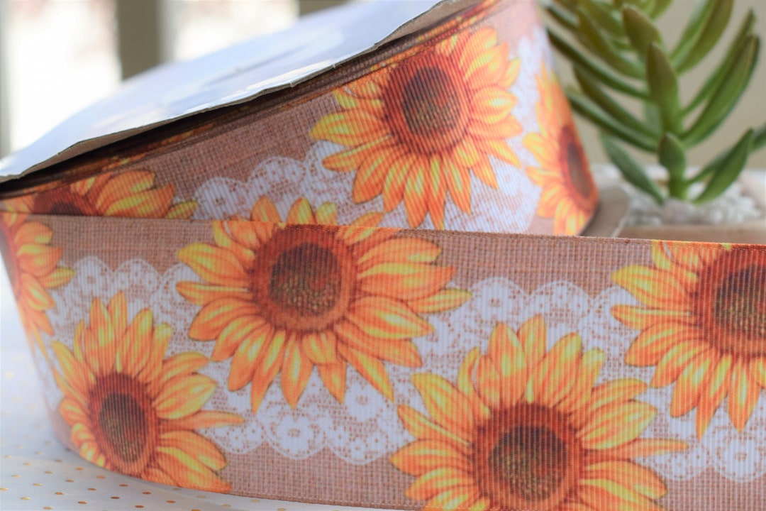 Rustic Flower Ribbon Sunflower Rustic Ribbon, Rustic Sunflower Ribbon, Sunflower Grosgrain ...