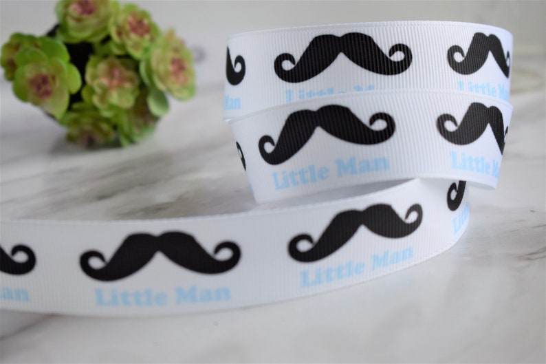 Man Printed Grosgrain Mustache Baby Boy Ribbon 22mm Little Man Baby Shower Ribbon Baby Shower Ribbon Mustache Grosgrain Ribbon 78
