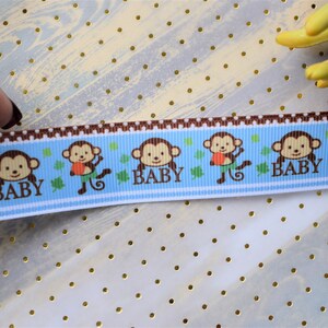 Monkey Baby Shower Ribbon, Blue Baby Monkey Ribbon, Monkey Jungle ...