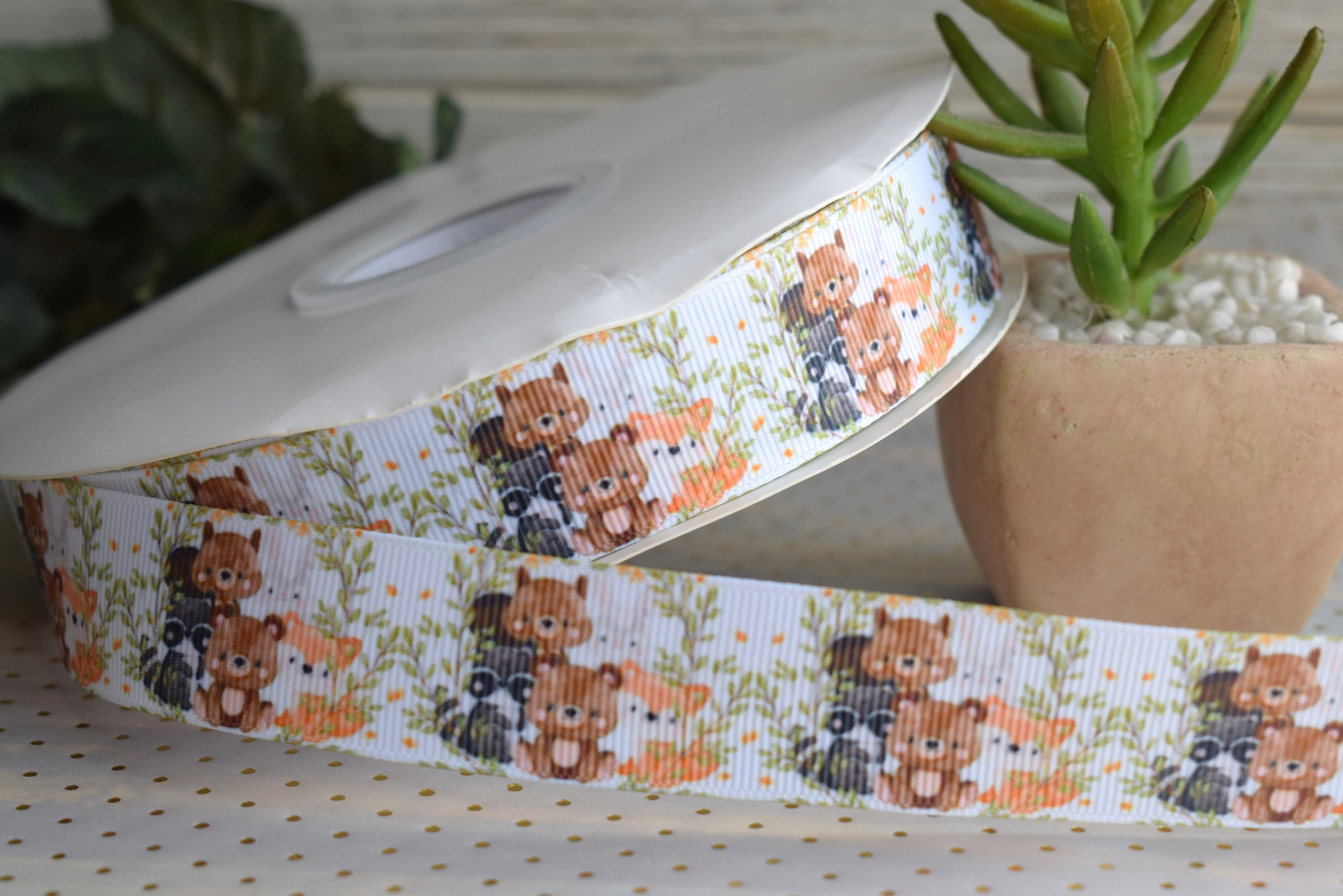 Baby Woodland Animal Ribbon, Fox Bear Raccoon Deer Diaper Cake Baby ...