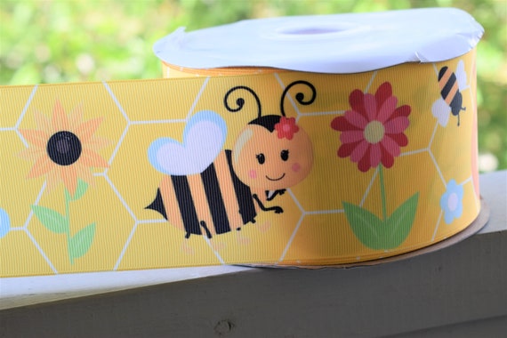 Bumble Bee Ribbon, Bee Grosgrain Printed Ribbon, Mommy To Be Baby Shower,  Bee Bumble Bee Baby Shower || 3 Yards of Ribbon - 1 (25mm)