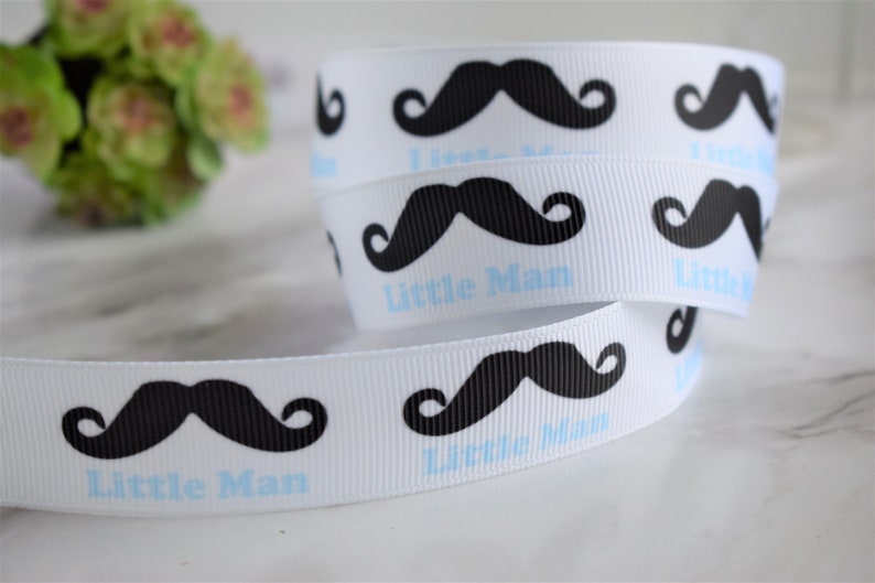 Man Printed Grosgrain Mustache Baby Boy Ribbon 22mm Little Man Baby Shower Ribbon Baby Shower Ribbon Mustache Grosgrain Ribbon 78
