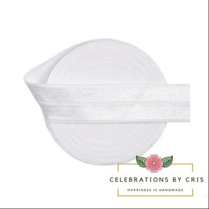 White Elastic Ribbon, Fold Over Elastic, FOE Elastic Solid Ribbon, White DIY Elastic Headband || 3 Yards of Ribbon - 5/8&quot; (16mm)