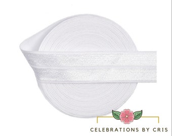 White Elastic Ribbon, Fold Over Elastic, FOE Elastic Solid Ribbon, White DIY Elastic Headband || 3 Yards of Ribbon - 5/8&quot; (16mm)