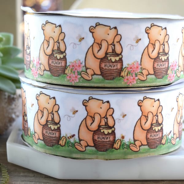 Classic Winnie The Pooh Grosgrain Ribbon, Party - Baby Shower Ribbon || 3 Yards of Ribbon - 1" (25mm) / 2" (50mm) / 3" (75mm)