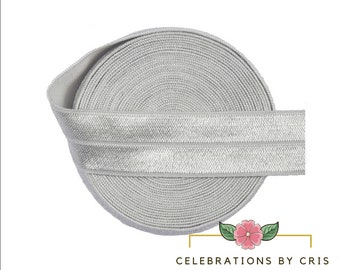 Grey Elastic Ribbon, Fold Over Elastic, FOE Elastic Solid Ribbon, Grey DIY Elastic Headband || 3 Yards of Ribbon - 5/8&quot; (16mm)