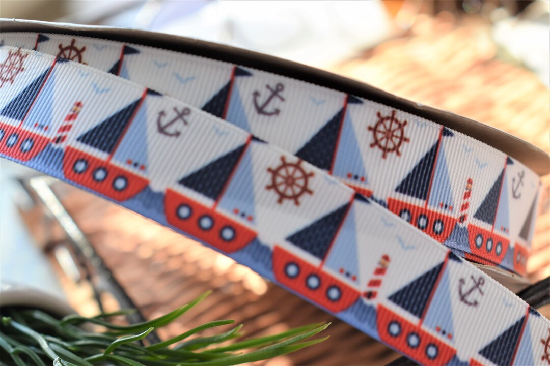 Boat Nautical Ribbon, Red Navy Boat Ribbon, Royal White Anchor Ribbon ...