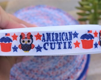 4th of July Ribbon, Stars USA Flag America, 4th of July Americana, Patriotic Printed Grosgrain || 3 Yards of Ribbon - 7/8" (22mm)