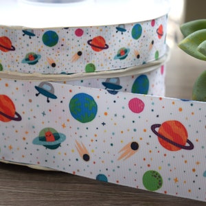 Ruban du système solaire, ruban de l’espace extra-atmosphérique planète, gros-grain imprimé planètes, ruban Jupiter || 3 mètres de ruban - 1" (25 mm) / 2" (50 mm)