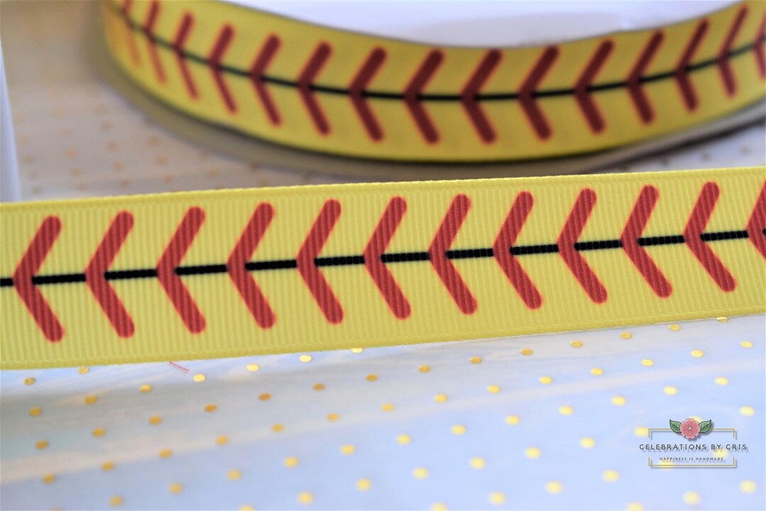 Yellow Softball Grosgrain Ribbon, Baseball Ribbon, Sports Ball Ribbon ...
