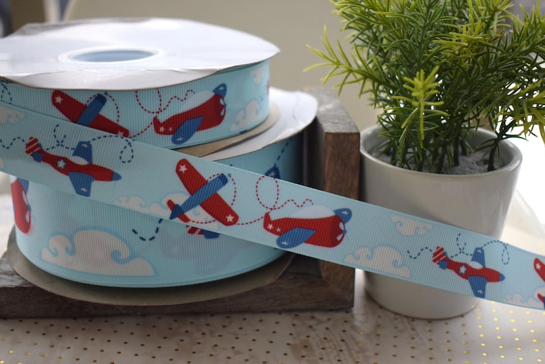 Airplane Ribbon Baby Shower Ribbon, Boy Blue Helicopter Plane Ribbon ...