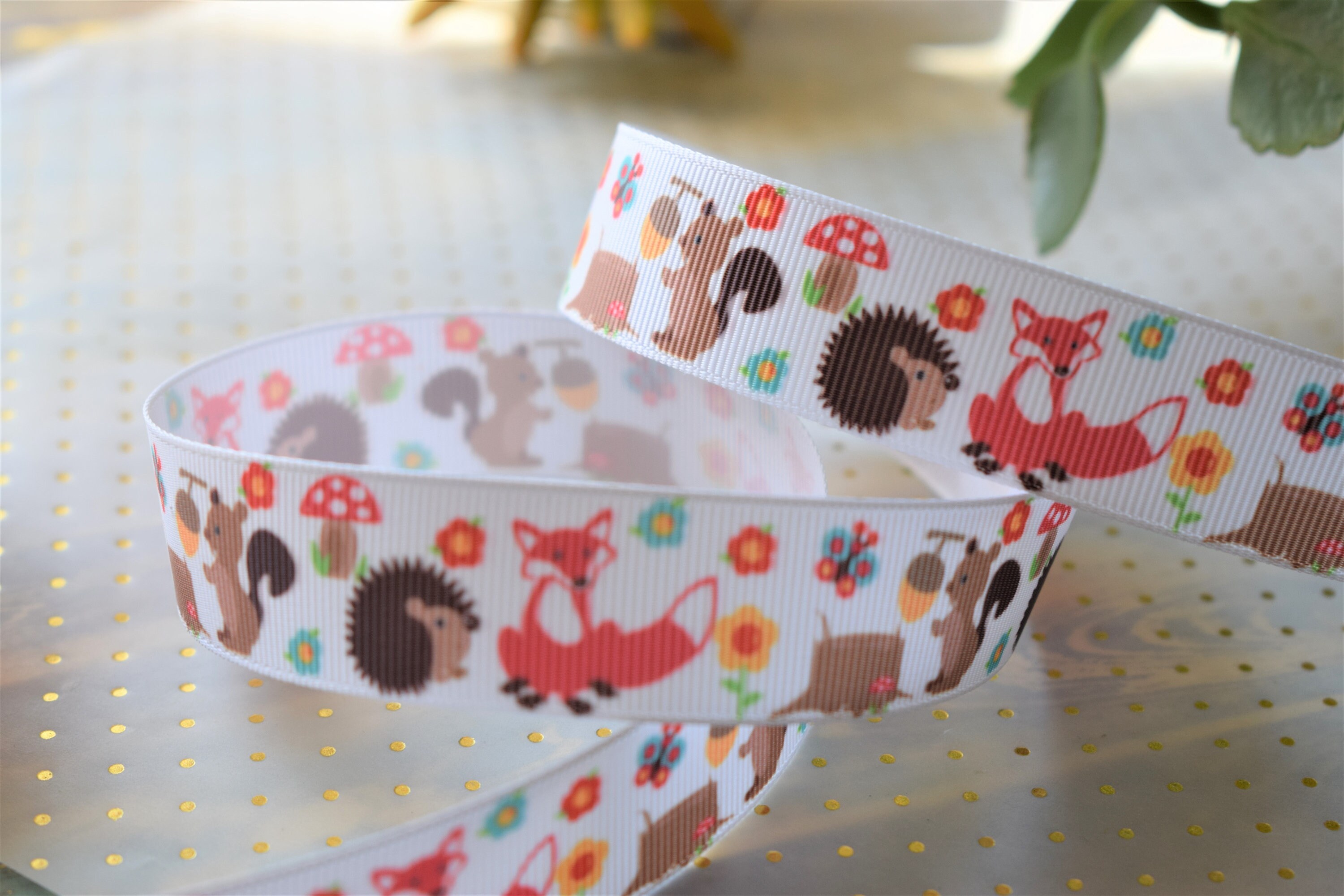 Fox Woodland Ribbon, Animal Baby Ribbon, Animal Grosgrain Ribbon, Fox ...