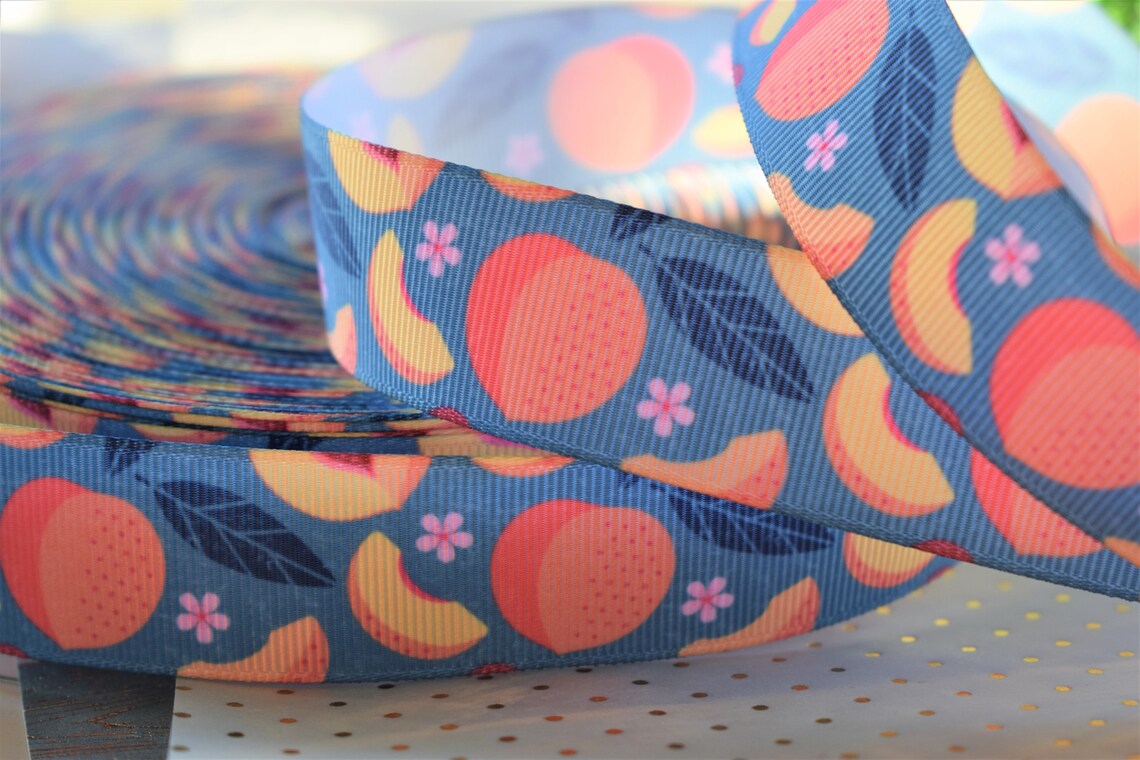 Peach Fruit Ribbon Peach Grosgrain Ribbon Peach Headband Bow Etsy