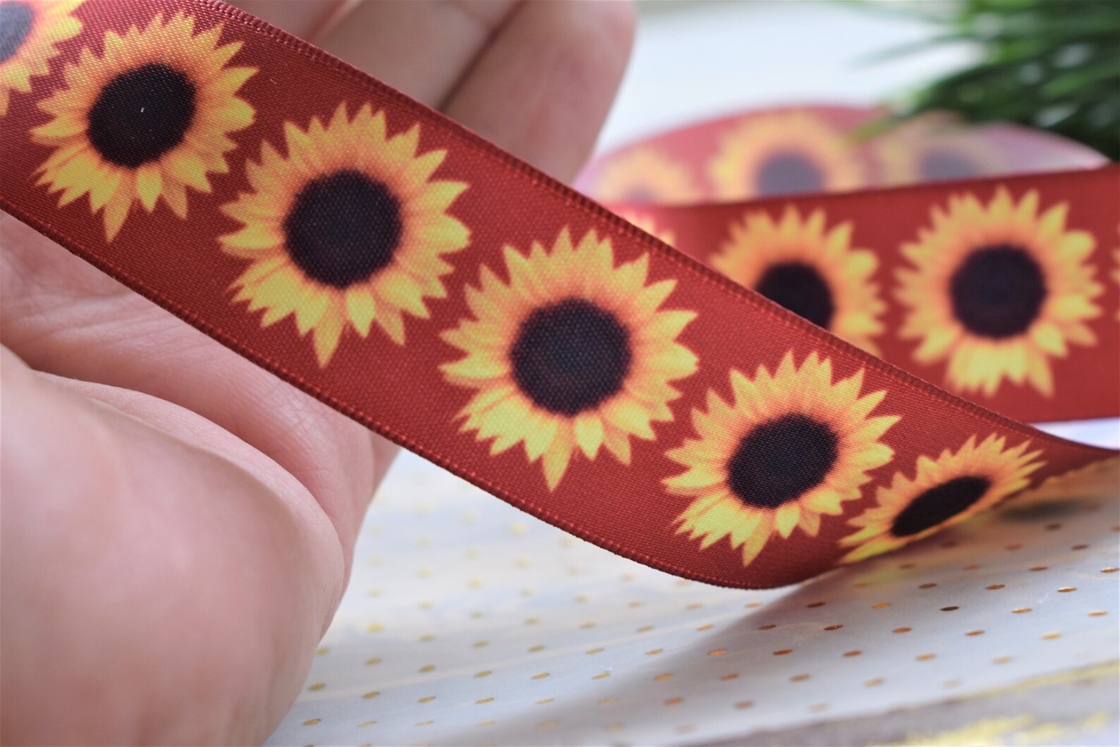 Sunflower Ribbon Flower Ribbon Sunflower Satin Printed Etsy