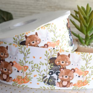 Baby Woodland Animal Ribbon, Fox Bear Raccoon Deer Diaper Cake Baby Shower, Woodland Baby Shower || 3 Yards of Ribbon - 1"(25mm) - 2" (50mm)