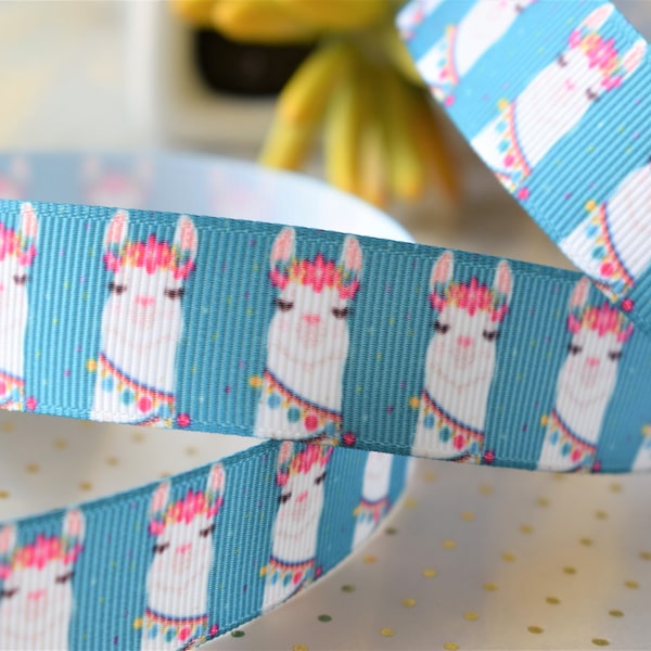 Mama Llama Baby Shower Ribbon, Baby Llama Ribbon, Alpaca Pink Turquoise Party Ribbon || 3 Yards of Ribbon -  7/8" (22mm)