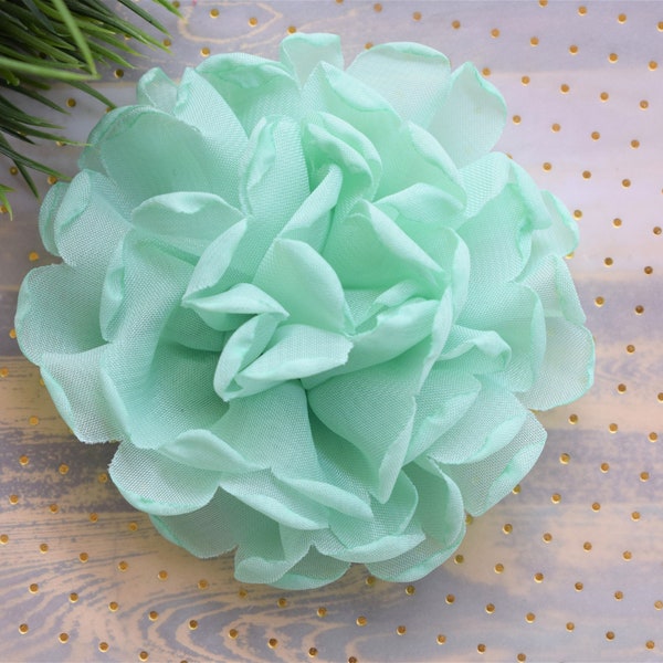 Mint Green Shabby Chiffon Flower, Big Shabby Flower, Mint Green Flower, Mint Green Chiffon Flower, More Colors Available, Size 4'' | 10 cm