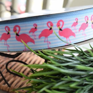 Pink Flamingo Ribbon, Pink Flamingo Ribbon, Flamingo Ribbon, Tropical Flamingo Printed Grosgrain || 3 Yards of Ribbon -  7/8&quot; (22mm)