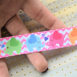 Ruban de douche de bébé d’éléphant, ruban de bébé d’éléphant de fille garçon, ruban d’éléphant de révélation de sexe || 3 verges de ruban - 7/8 » (22mm)