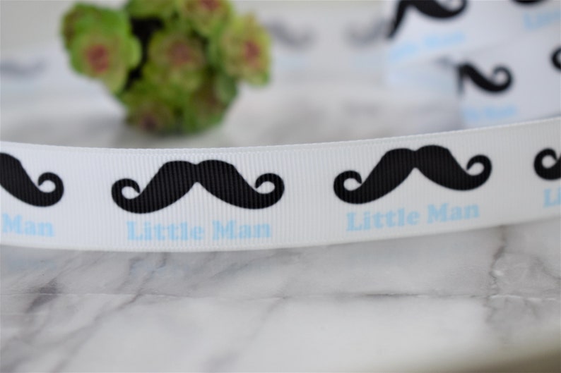 Man Printed Grosgrain Mustache Baby Boy Ribbon 22mm Little Man Baby Shower Ribbon Baby Shower Ribbon Mustache Grosgrain Ribbon 78