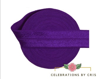 Purple Elastic Ribbon, Fold Over Elastic, FOE Elastic Solid Ribbon, Purple DIY Elastic Headband || 3 Yards of Ribbon - 5/8" (16mm)