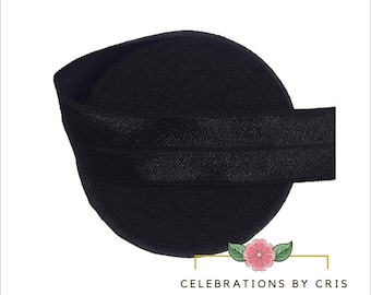 Black Elastic Ribbon, Fold Over Elastic, FOE Elastic Solid Ribbon, Black DIY Elastic Headband || 3 Yards of Ribbon - 5/8&quot; (16mm)