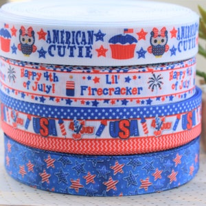 Ruban du 4 juillet, Stars USA Flag America, 4 juillet Americana, Patriotic Printed Grosgrain || 3 verges de ruban - 7/8 » (22mm)