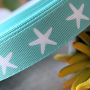 Ruban de sirène, Ruban grosgrain d’étoile de mer, Ruban d’aqua d’étoile de mer, Ruban de sirène d’étoile de mer, Sous la mer || 3 verges de ruban - 7/8 » (22mm)