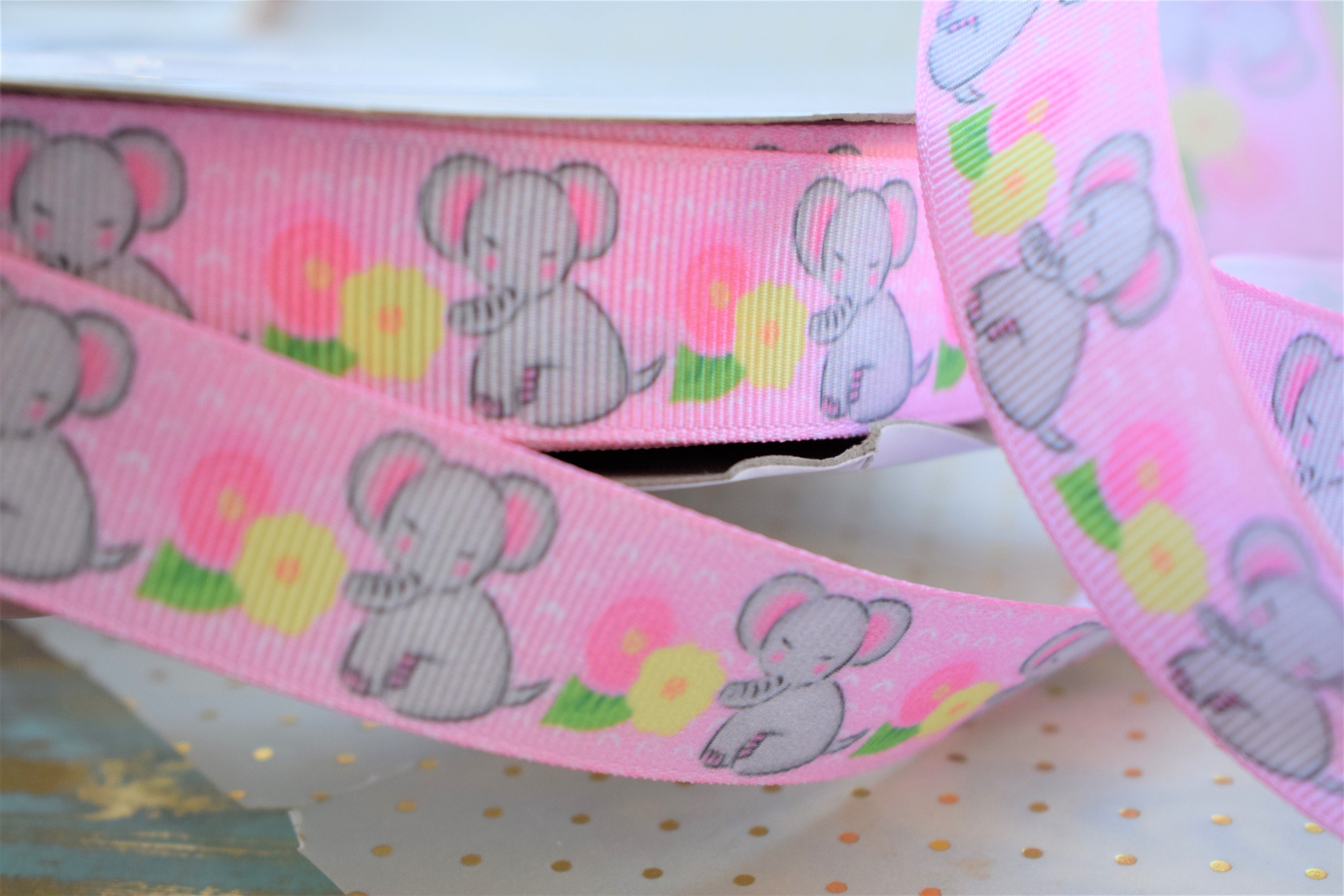 Pink Elephant Ribbon Pink Elephant Ribbon, Girl Baby Elephant Baby Shower Ribbon, Pink ...