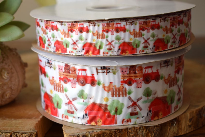 Barn Ribbon Farm Animal Grosgrain Ribbon, Cow Sheep Chicken Ribbon, Animal Farmer ...