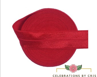Red Elastic Ribbon, Fold Over Elastic, FOE Elastic Solid Ribbon, Red DIY Elastic Headband || 3 Yards of Ribbon - 5/8&quot; (16mm)