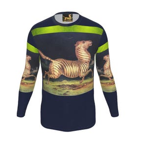 Camiseta esportiva masculina de manga comprida ou curta com estampa de zebra, pintada antigamente, anos 1800, design exclusivo, feita à mão em Londres