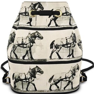 Plecak skórzany ręcznie robiony w Londynie Nappa Leather Wonderful Vintage Cart Horses Gate Old Agricultural Image Bucket Bag, plecak