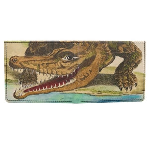Cartera de cuero para hombre hecha a mano en Londres Cartera de cuero fino del Viejo Mundo con estilo de cocodrilo, caimán, historia natural, principios del siglo XIX