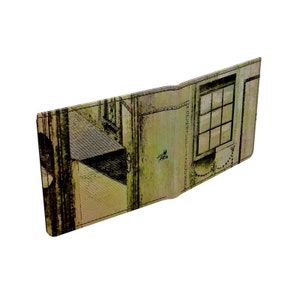 Luxuriöses Leder-Portemonnaie, handgefertigt in London, Leder, alte architektonische Gravur aus dem 18. Jahrhundert, feines Nappaleder, Gepäck