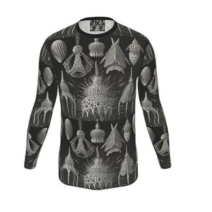 Camiseta esportiva masculina de manga longa ou curta com estampa de gravura pintada antiga, estilo microscópio, anos 1800, design exclusivo, feita à mão em Londres