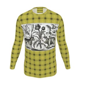 Camiseta esportiva masculina de manga longa ou curta, Bestiário, gravura antiga pintada, design exclusivo, feito à mão em Londres, década de 1700