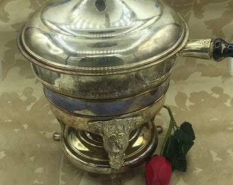 Silver plate 5 piece Chafing Dish  with Stand and Burner   Vintage Sheridan