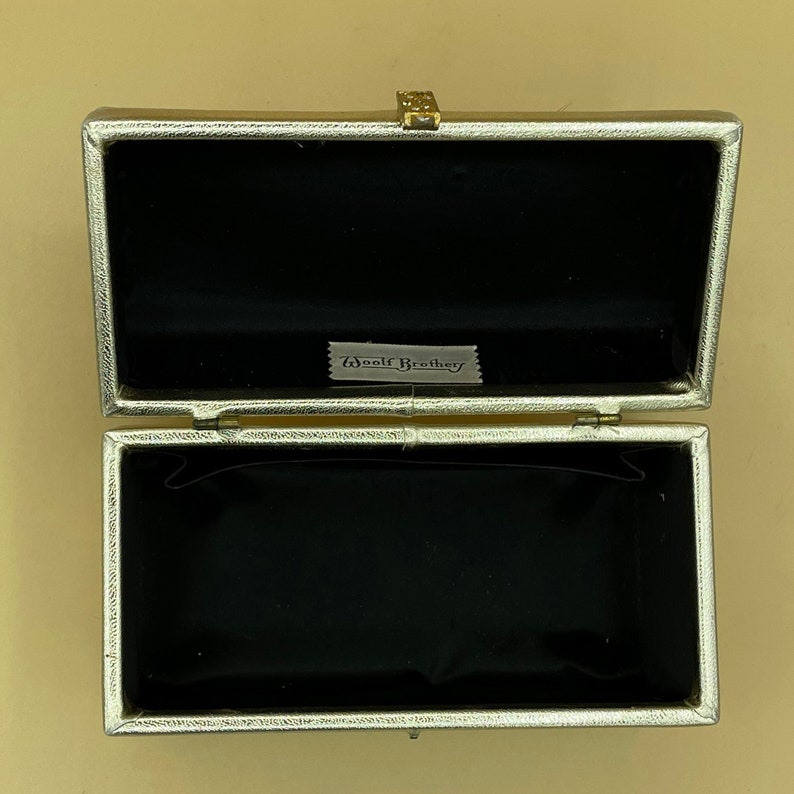 Vintage Gold tone Box Top Handle evening bag. Made by Meyers in the US Gold clasp and handle image 9