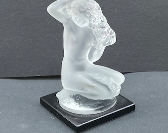 Lalique Floreal Nude in Flowers on black glass base  Signed Lalique France