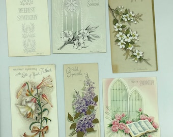 Vintage Sympathy  Greeting  Cards Set of 6 from 1950's  paper Ephemera, Altered Art, Scrap booking, Junk Journal Used from Scrapbook