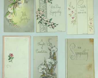 Vintage Sympathy  Greeting  Cards Set of 6 from 1950's  paper Ephemera, Altered Art, Scrap booking, Junk Journal Used from Scrapbook
