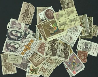 50 Brown Vintage  Postage Stamps Used-Cancelled Paper Ephemera Junk Journal Altered Art Mixed Media