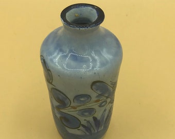 Ceramic Glazed Small Bud Vase Hand Painted and Signed Mexico VJ