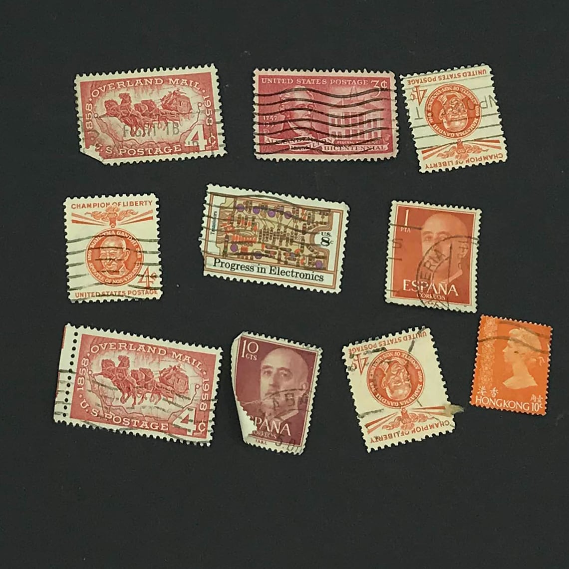 50 Orange Vintage Postage Stamps Usedcancelled Paper Ephemera Junk