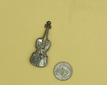 Vintage Lang Sterling Silver Violin Brooch Pin  2 1/4 " Light weight Detailed design