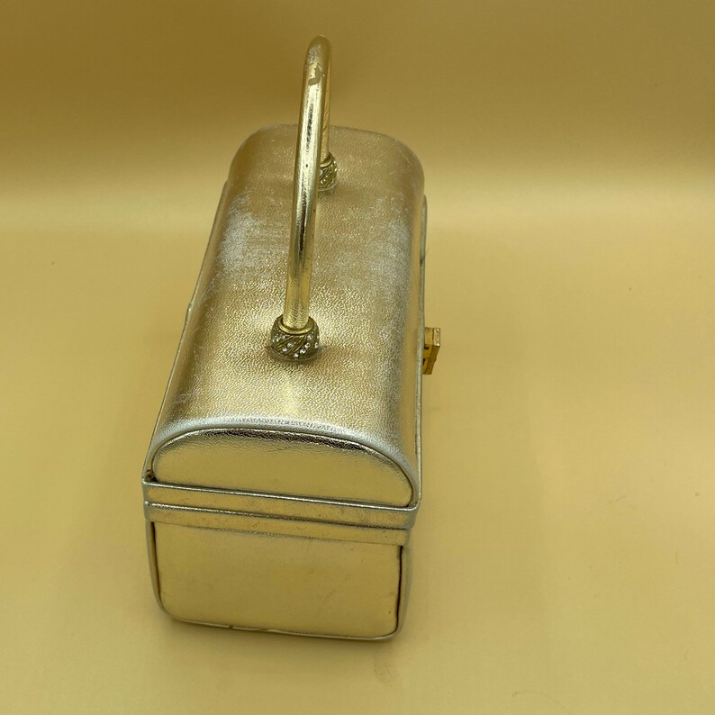 Vintage Gold tone Box Top Handle evening bag. Made by Meyers in the US Gold clasp and handle image 2