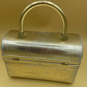 Vintage Gold tone Box Top Handle evening bag. Made by Meyers in the US Gold clasp and handle image 6